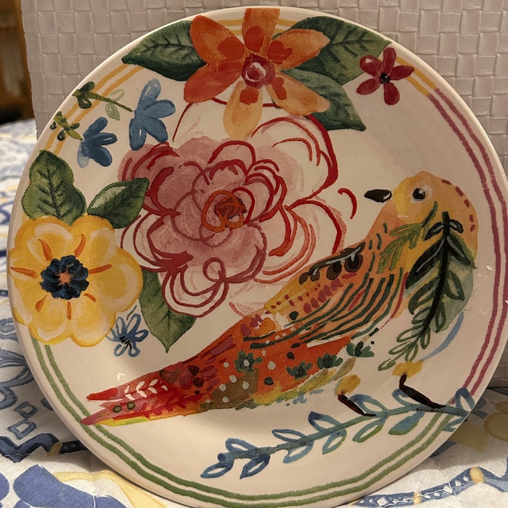 Pier 1 Ironstone Hello Spring 4 Salad Plates Floral 9” Duck Bird Bunny Rabbit - Picture 6 of 6